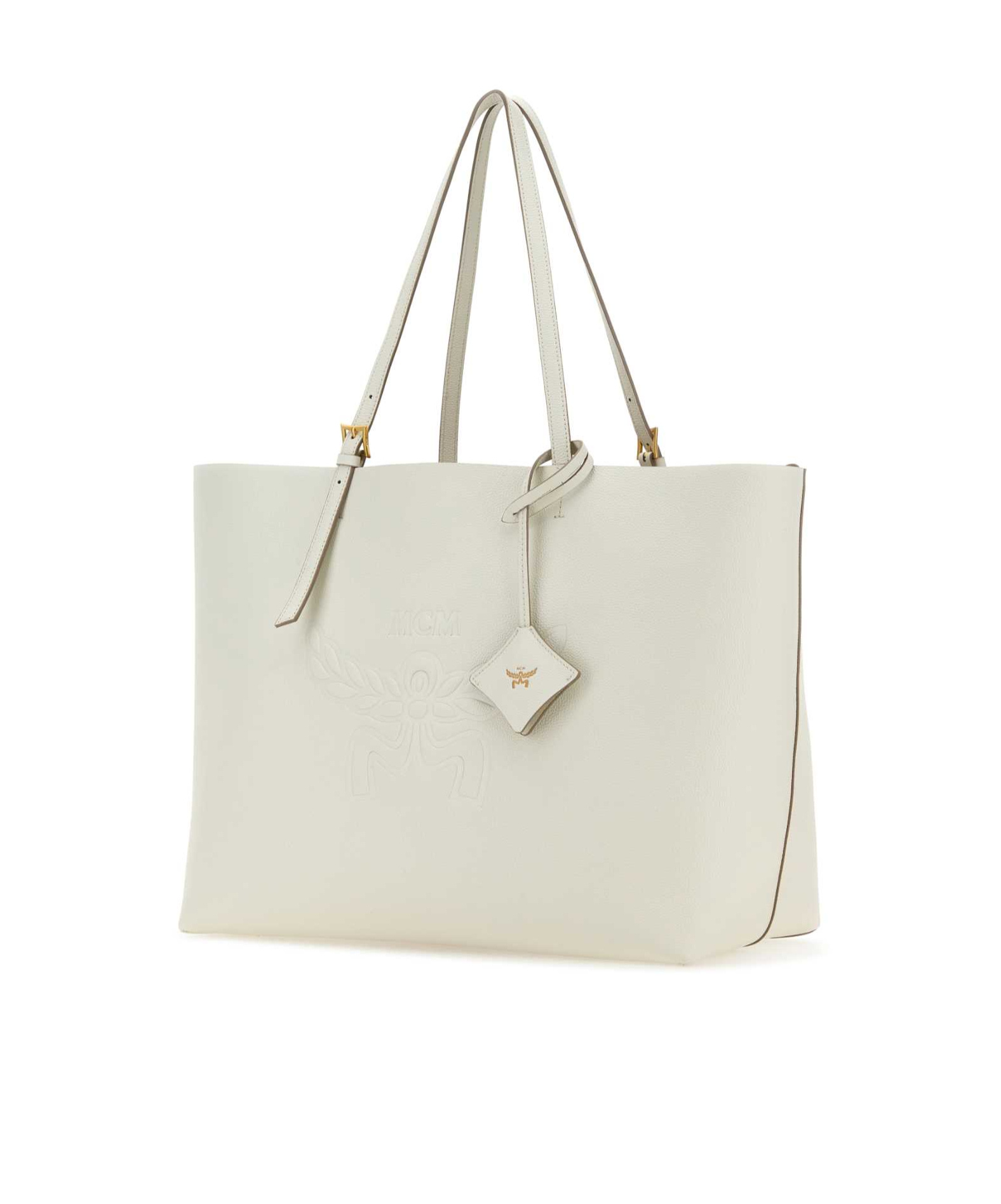Mcm Logo Debossed Tote Bag In White