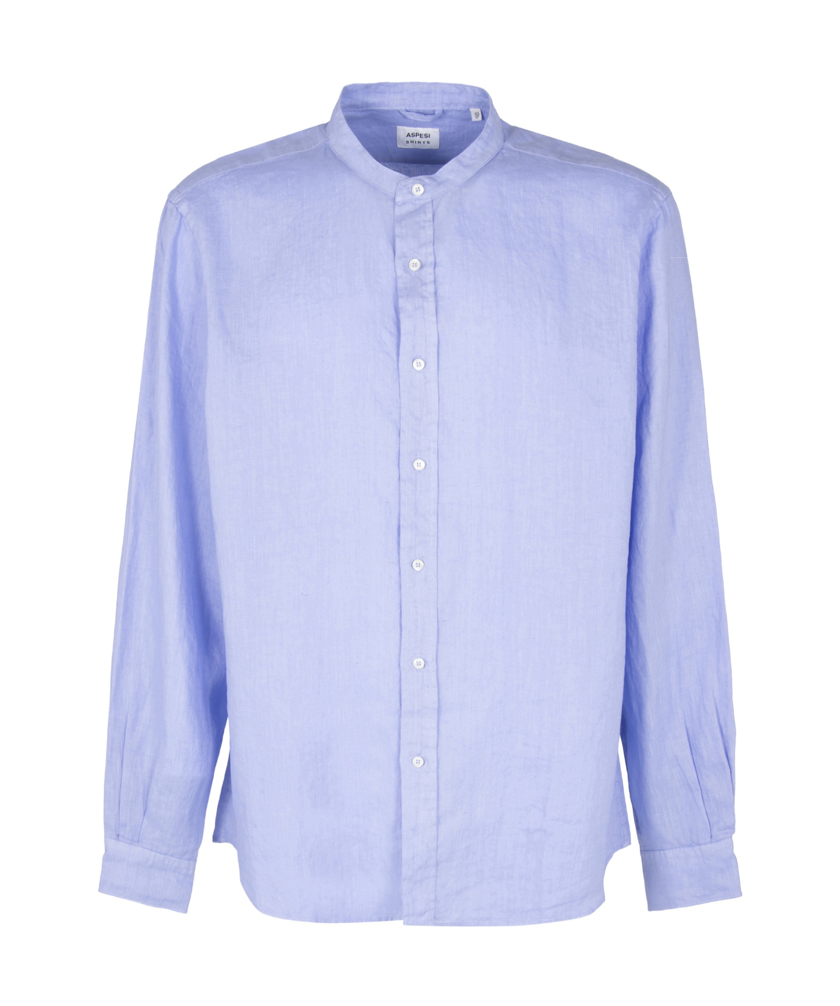 Aspesi Linen Shirt With Long Sleeves And Mandarin Collar In Blue