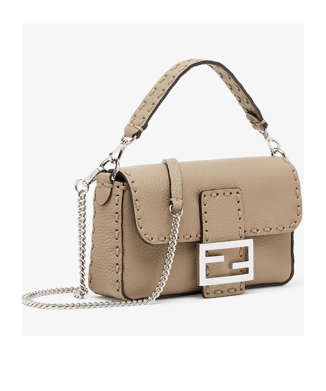 Shop Fendi Dove Gray Selleria Bag With 309 Hand-sewn Topstitches In Nude