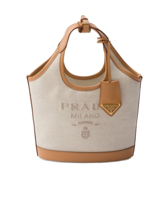 PRADA LINEN BLEND AND LEATHER MINI-BUCKLE BAG
