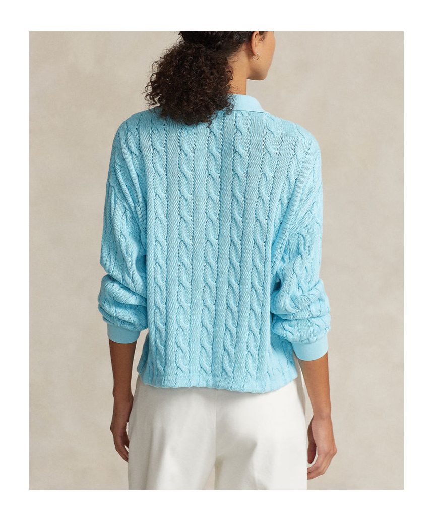 Polo Ralph Lauren Long-sleeved Knitted Polo Shirt In Blue