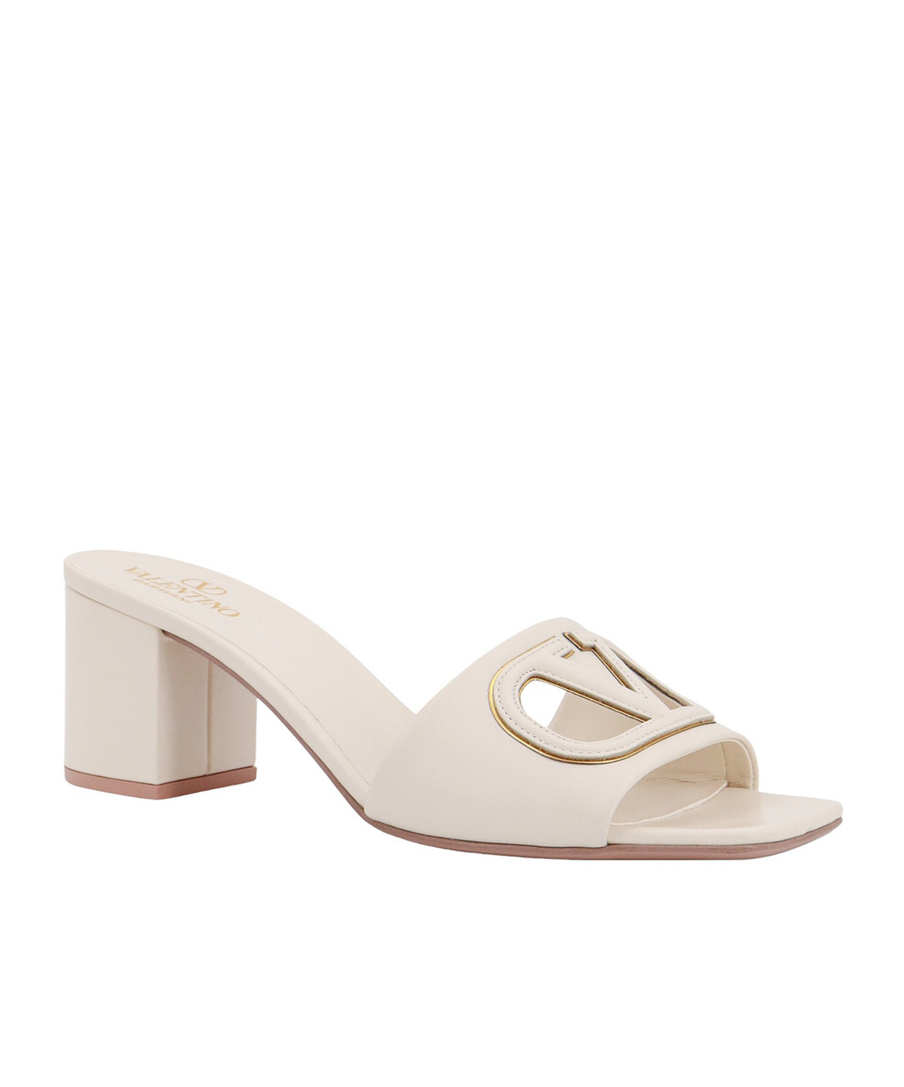 Valentino Garavani White Mules With Vlogo Cut-out On The Front In Leather Woman In Nude