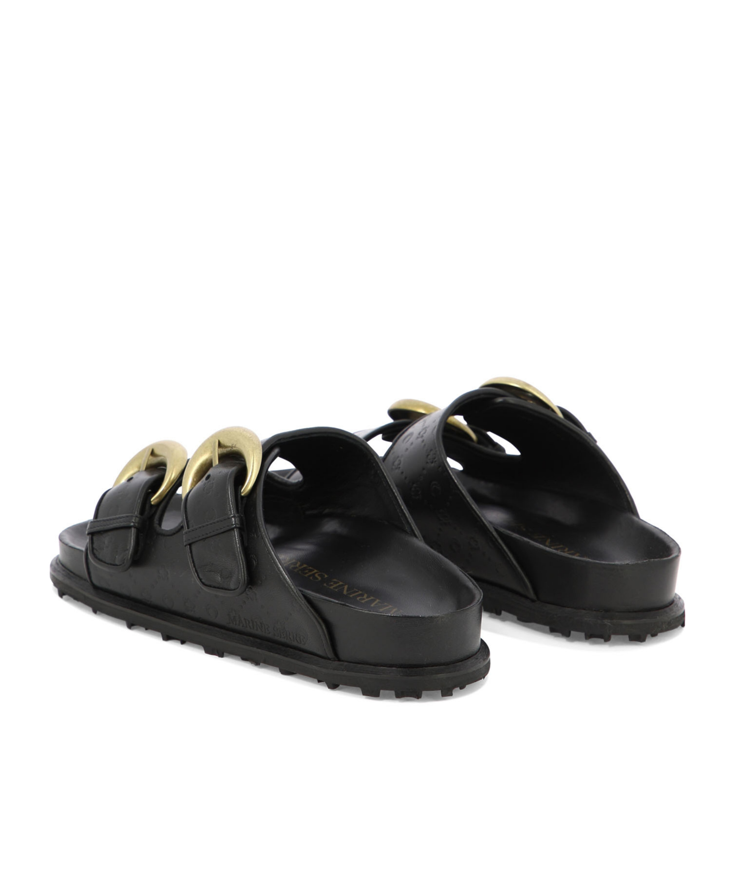 Marine Serre Black Logo Debossed Leather Sandals In Black