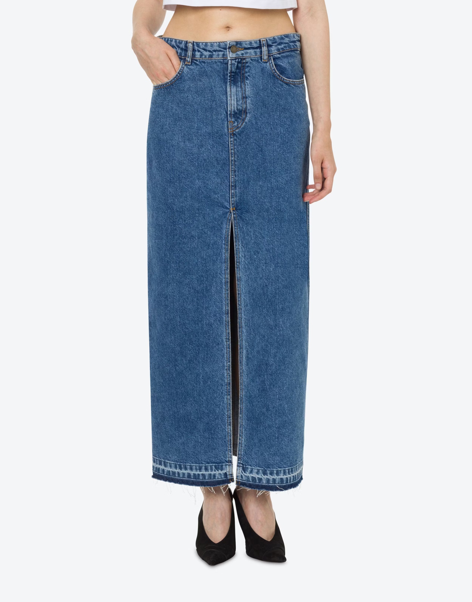 Philosophy Di Lorenzo Serafini Mid-rise Denim Maxi Skirt In Blue