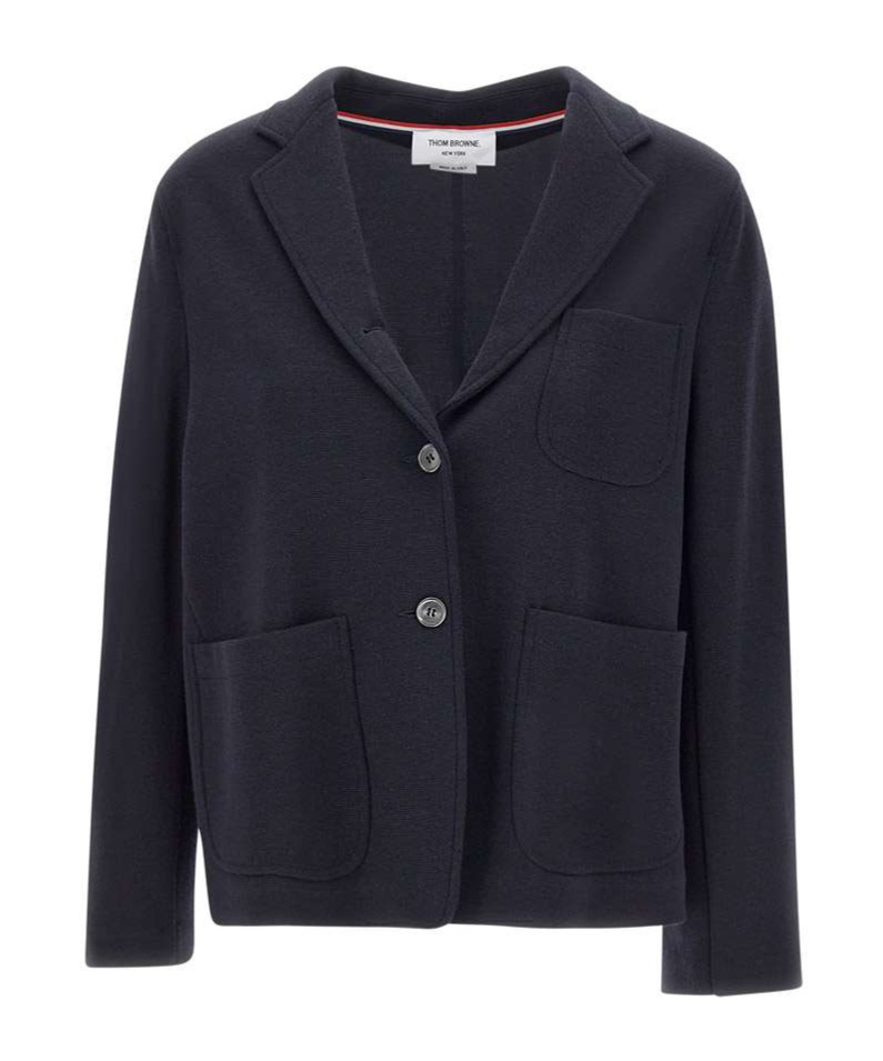 Thom Browne Logo-patch Virgin Wool Blazer In Black