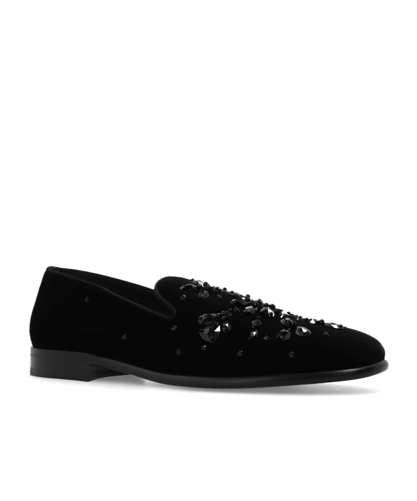 Dolce & Gabbana Crystal-embellished Velvet Slippers In Black