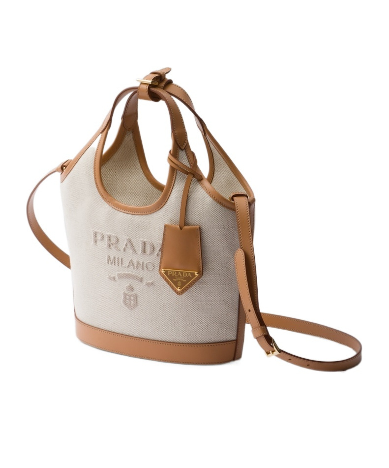 PRADA LINEN BLEND AND LEATHER MINI-BUCKLE BAG