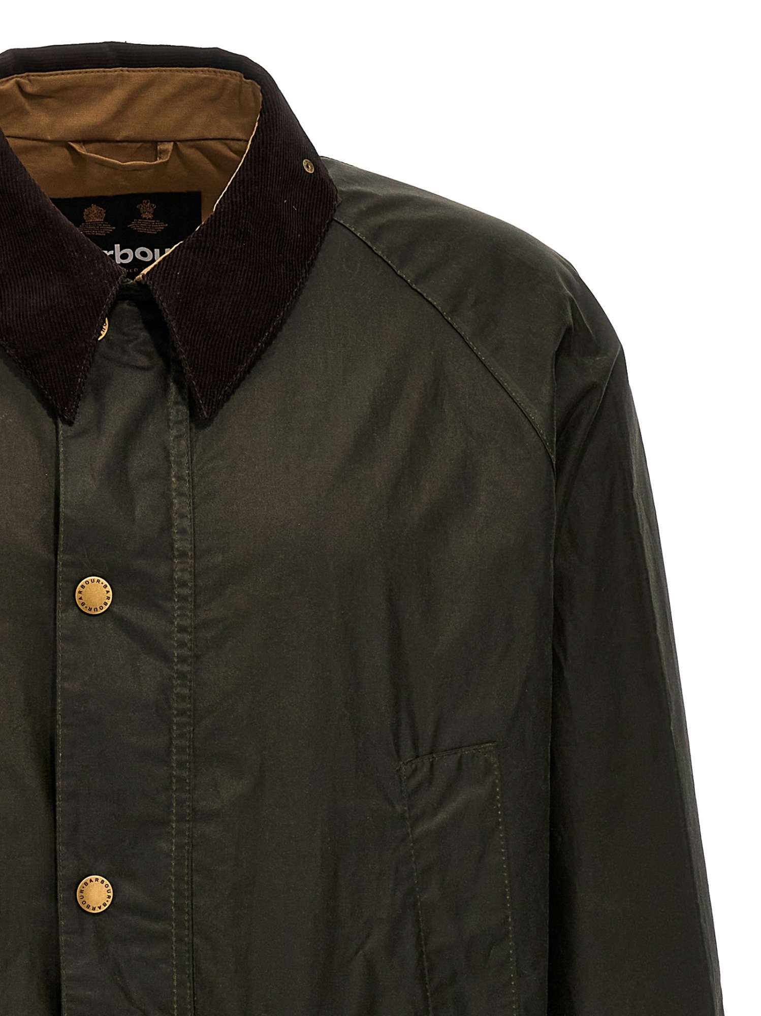 Barbour Ashby Corduroy Collar Water Resistant Waxed Cotton Jacket In Green