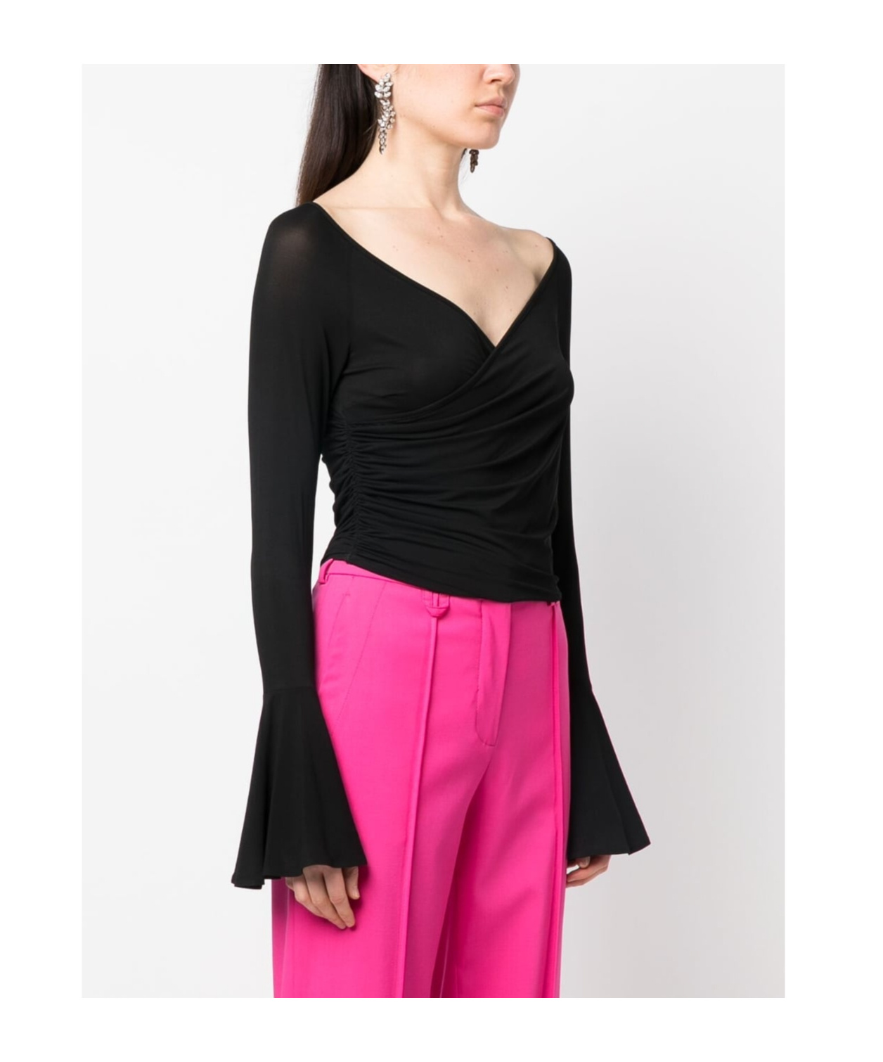 Shop Magda Butrym V-neck Long-sleeved Blouse In Black