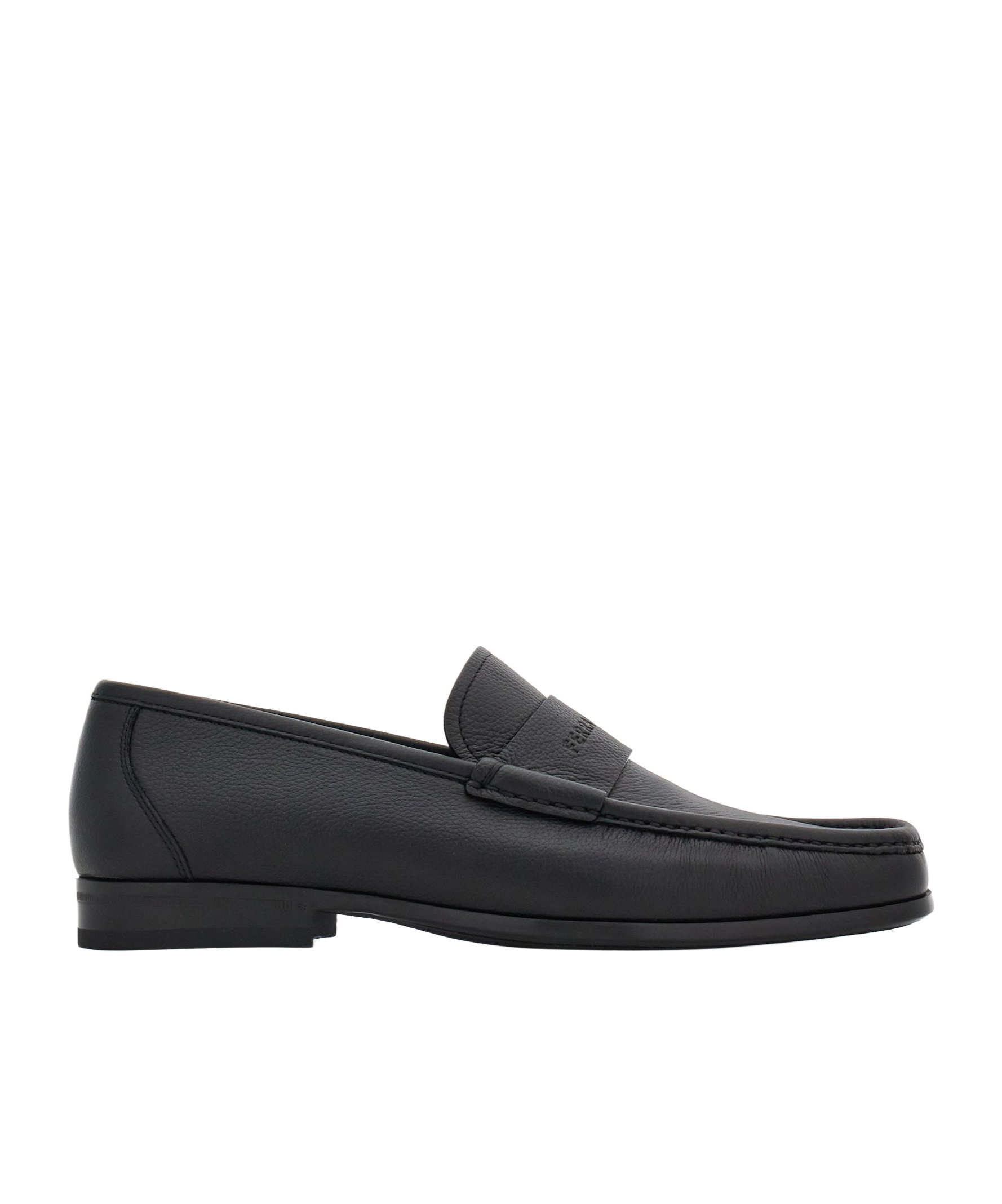 Ferragamo Black Loafer With Logo In Leather Man In Black