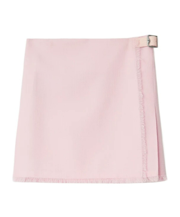 Burberry Wool Miniskirt With Buckle And Fringed Hem In Pink