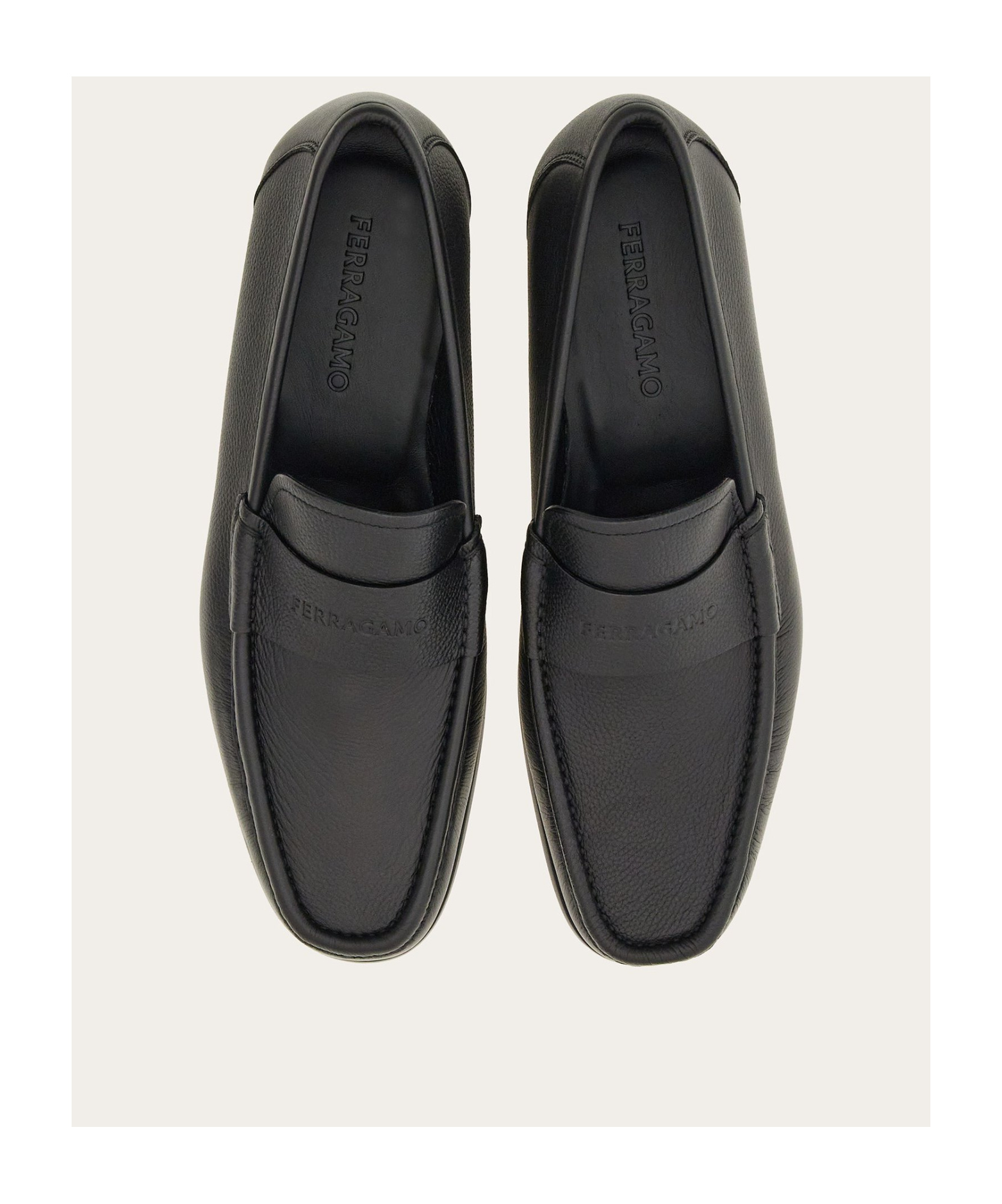 Ferragamo Black Loafer With Logo In Leather Man In Black
