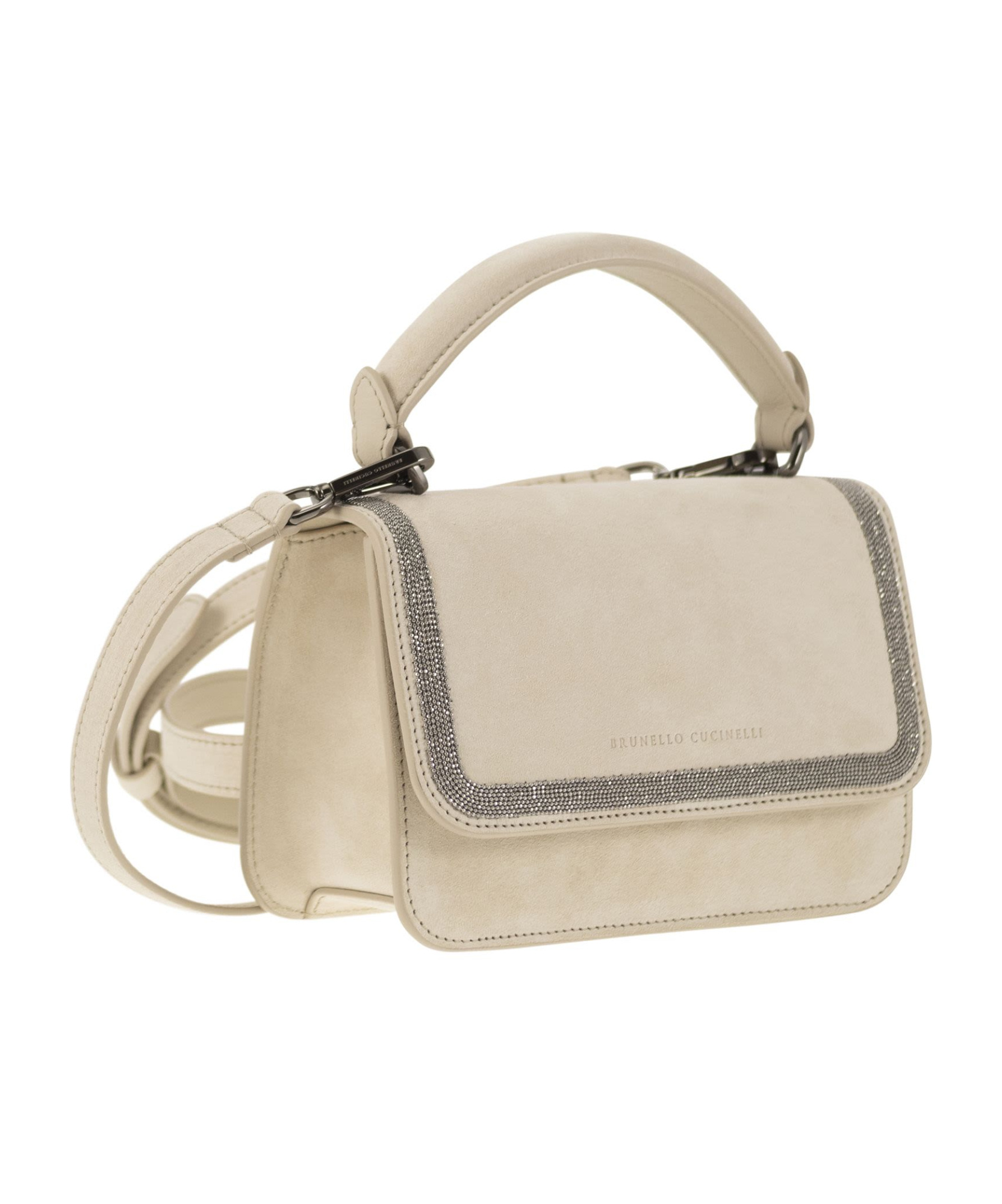 Brunello Cucinelli Suede Bag With Precious Contour In Nude