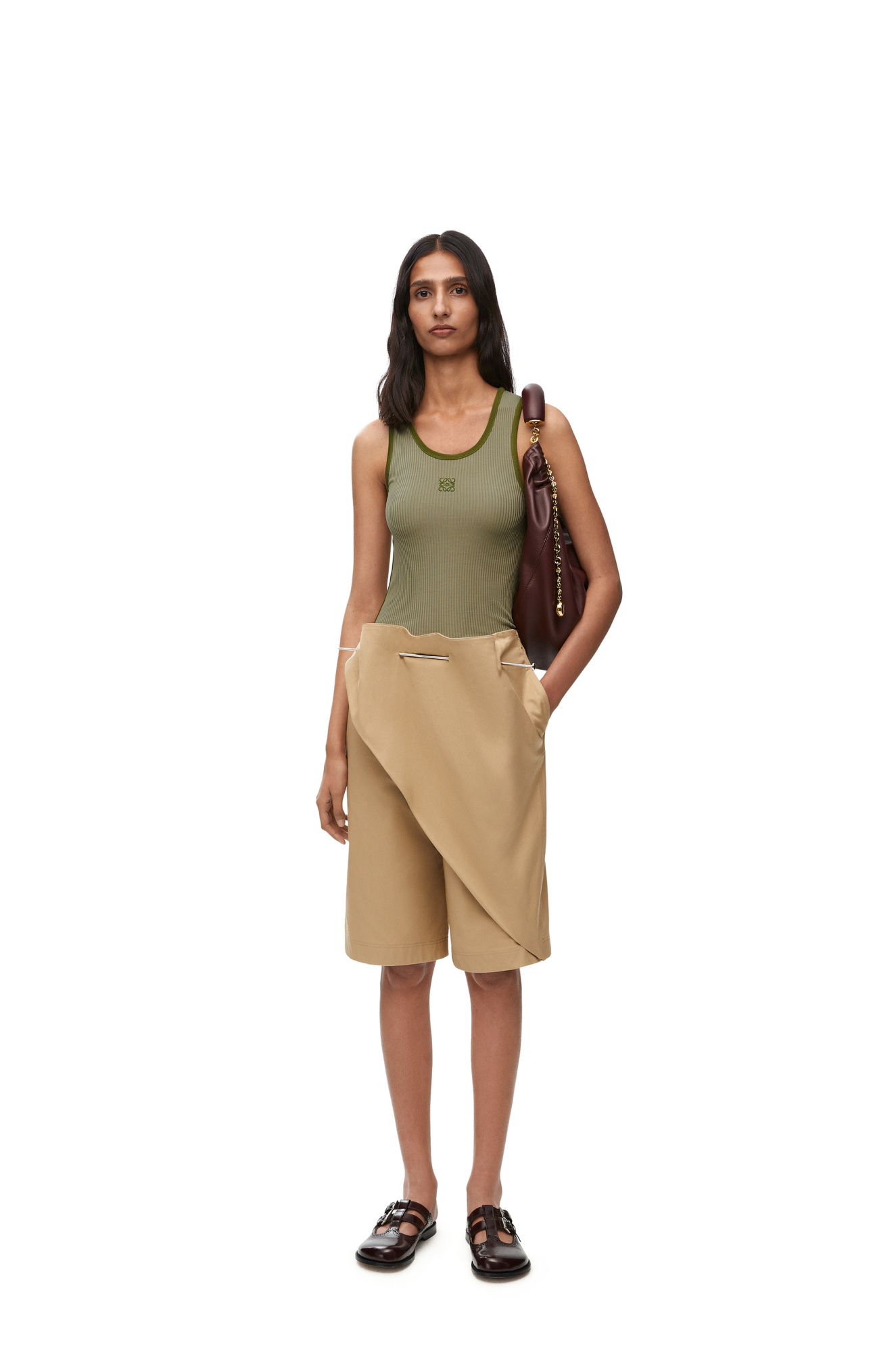 Loewe Embroidered Ribbed Silk Tank In Green