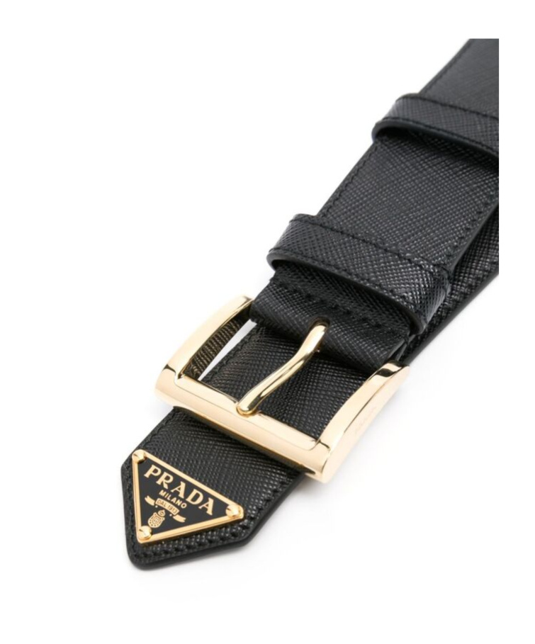 Prada Logo Plaque Leather Belt In Black