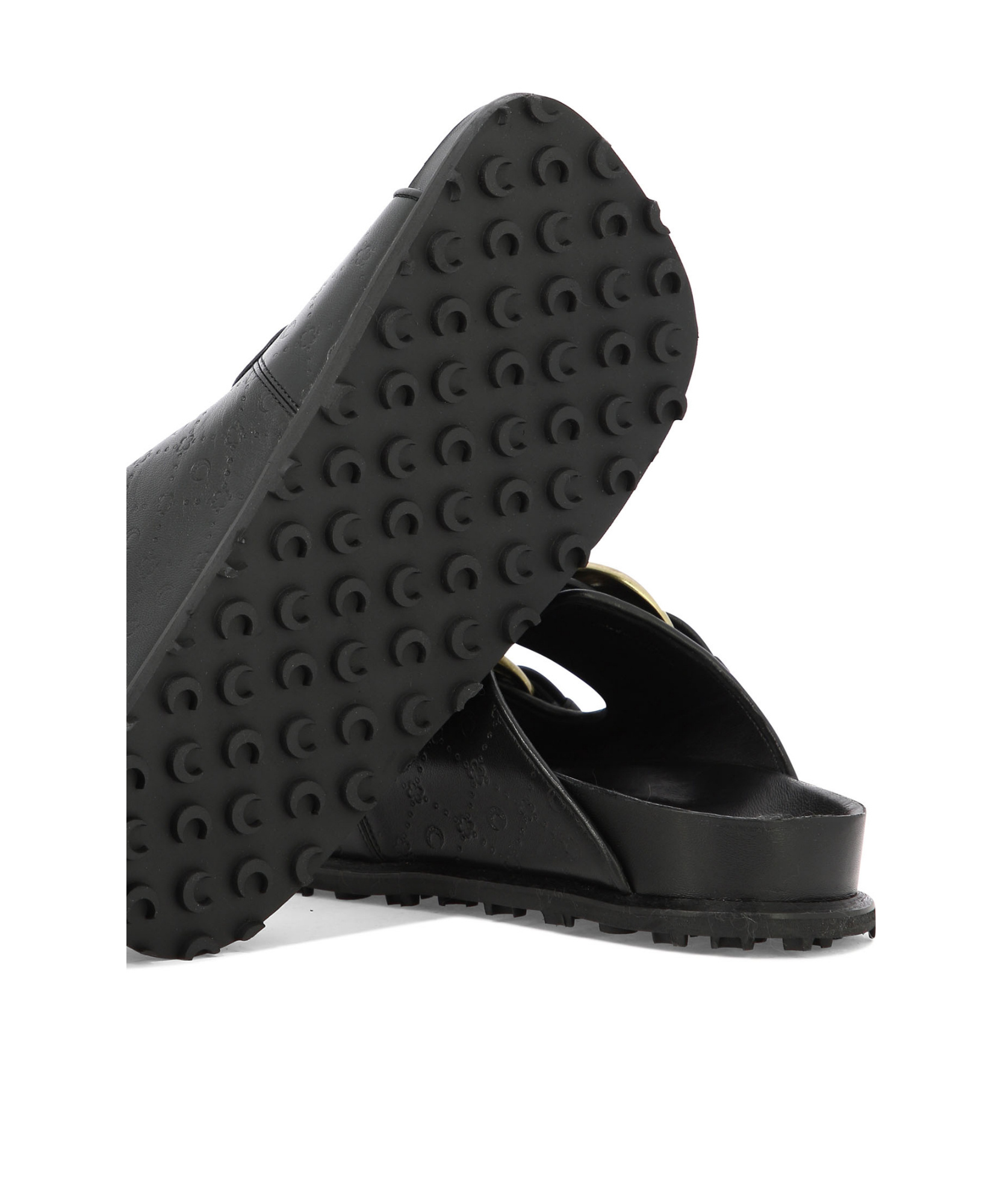 Marine Serre Black Logo Debossed Leather Sandals In Black