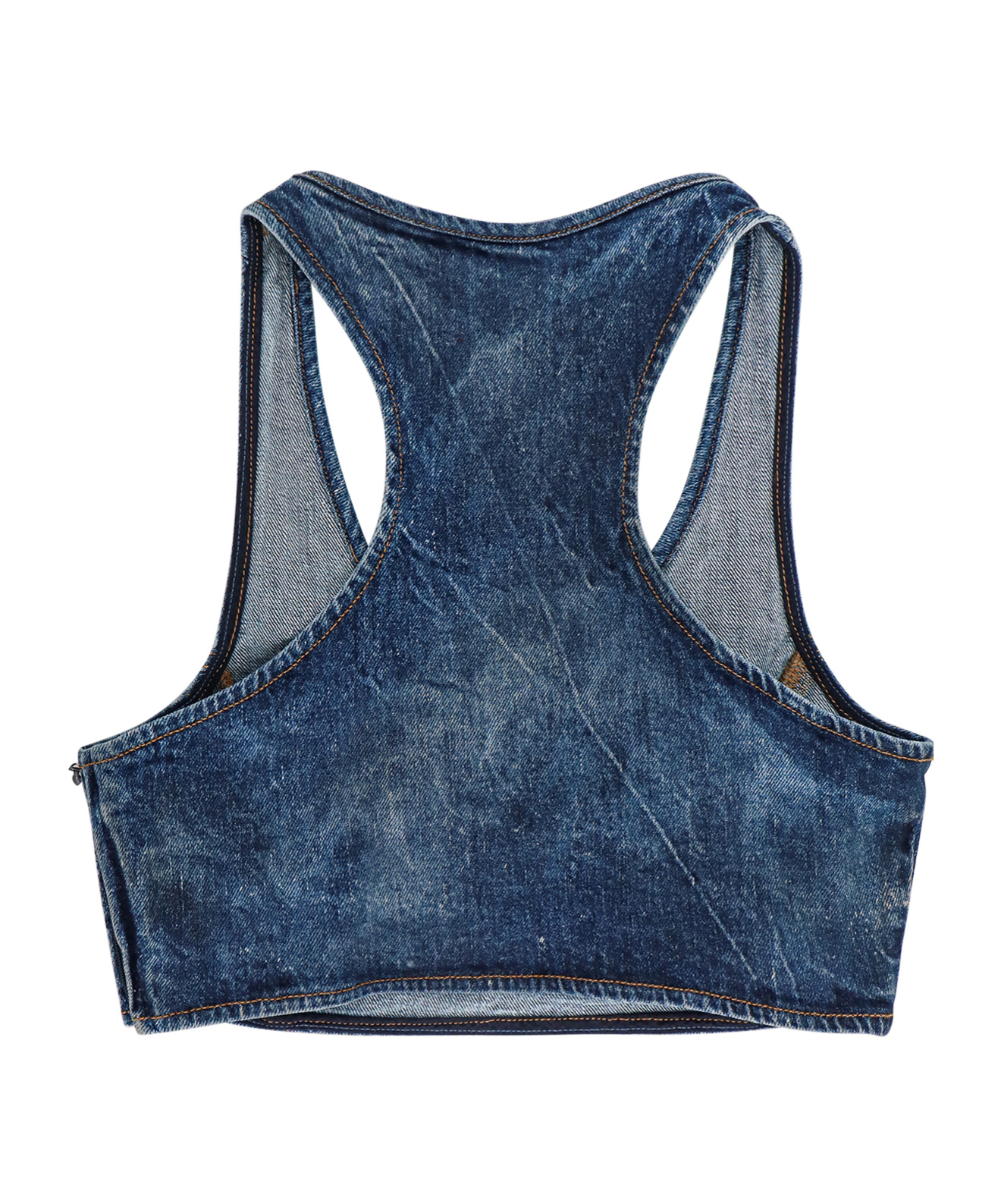 Diesel Denim Crop Top With Jewel Buckle In Blue