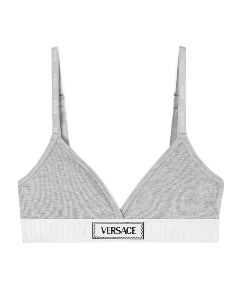 Versace Bralette A Coste Con Logo 90s Vintage In Gray