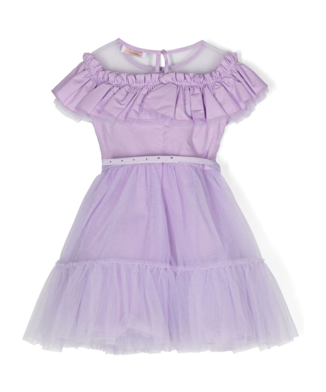 Monnalisa Ruffle-detail Tulle Dress In Purple