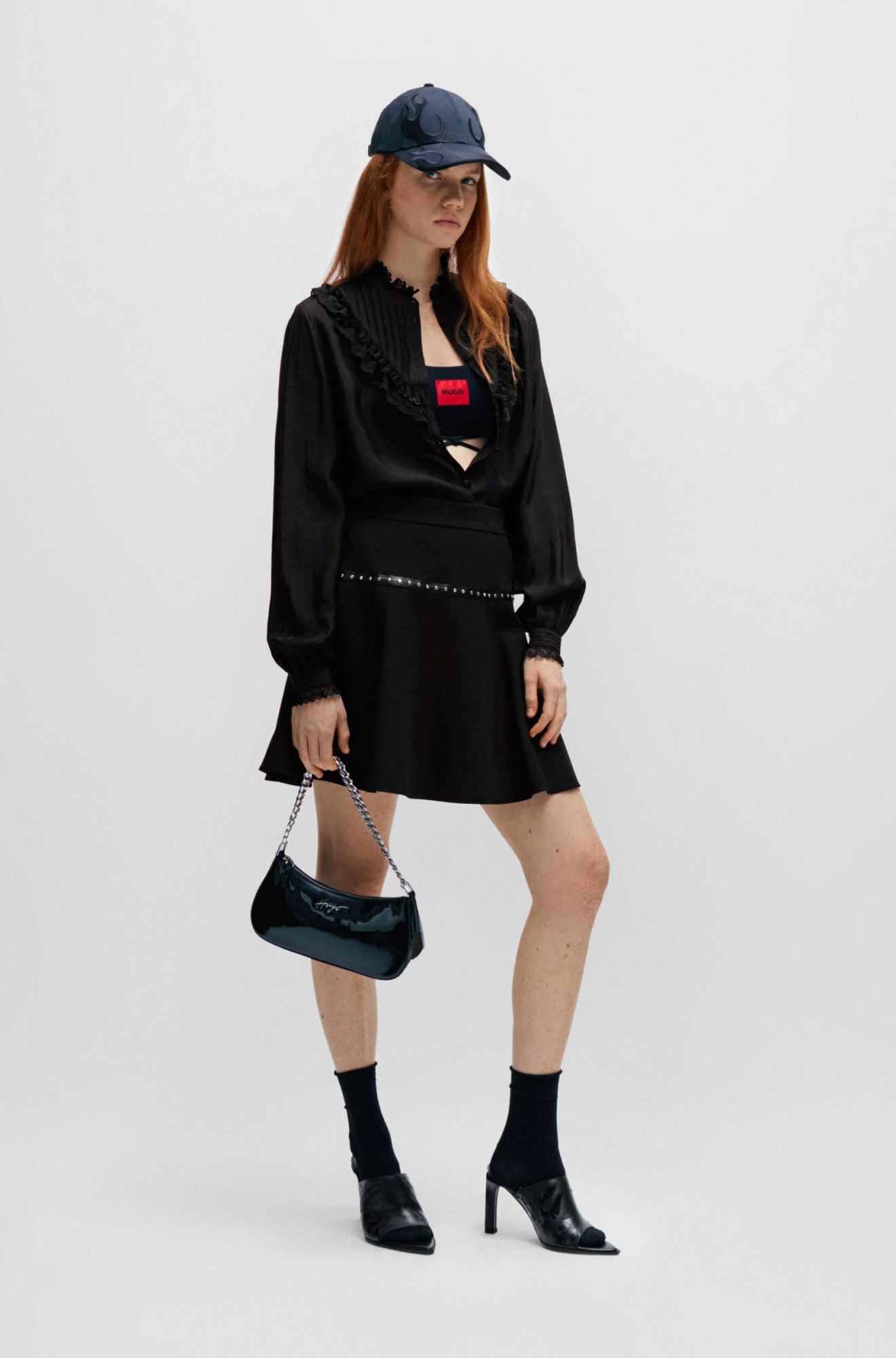 Hugo Boss Regular-fit Mini Skirt With Stud Trim In Black