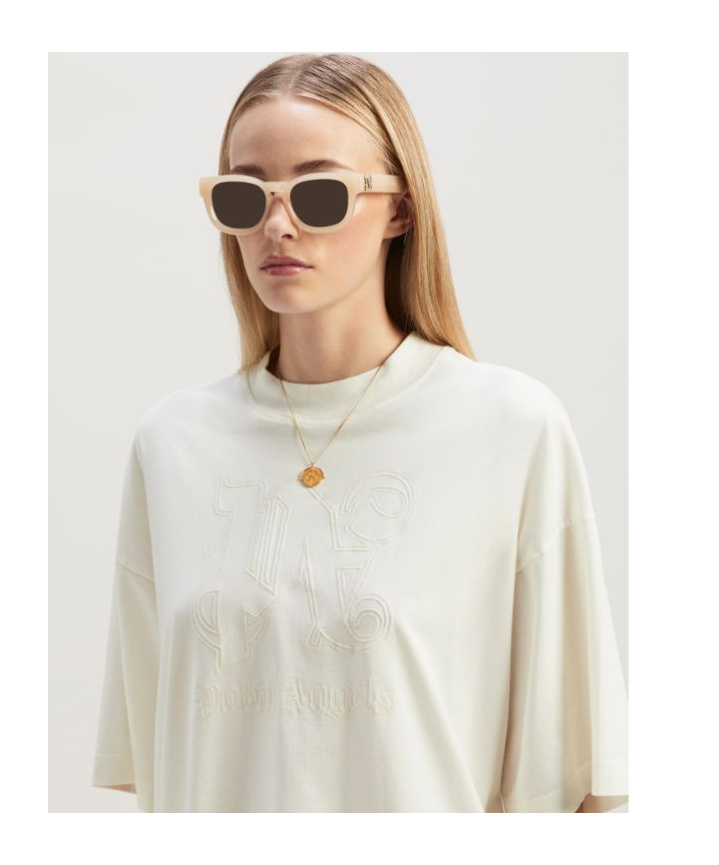 Palm Angels Monogram Embroidered Crewneck T-shirt In White