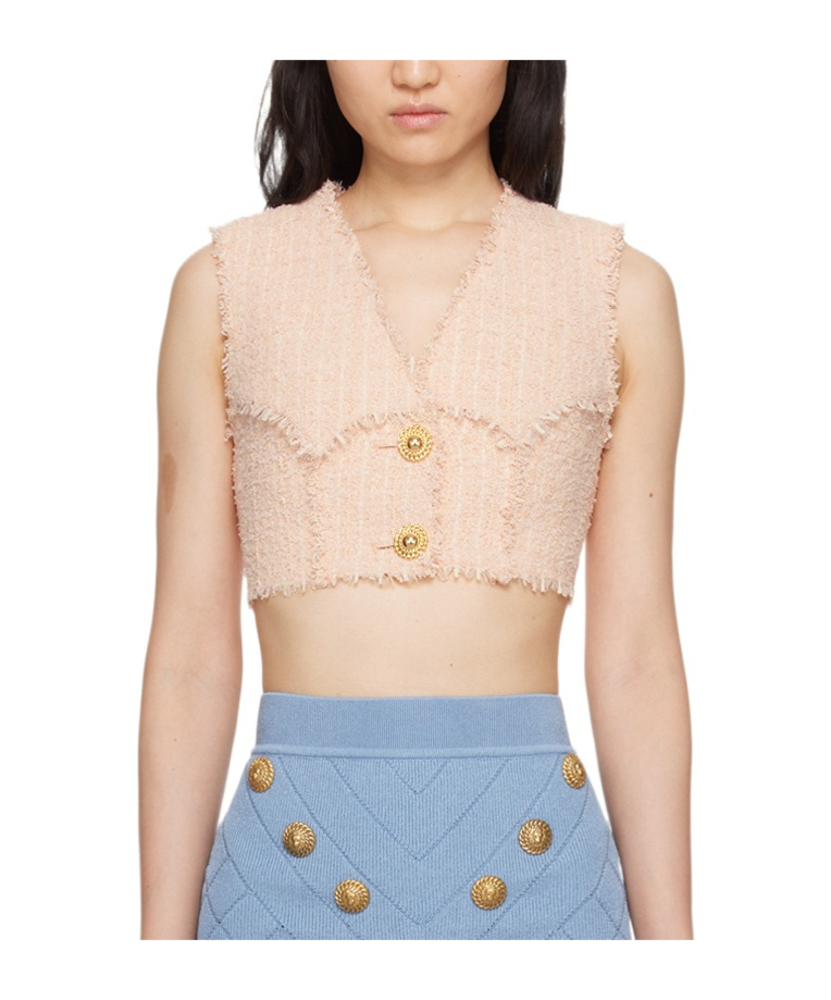 Shop Balmain V-collar Button Vest In Pink