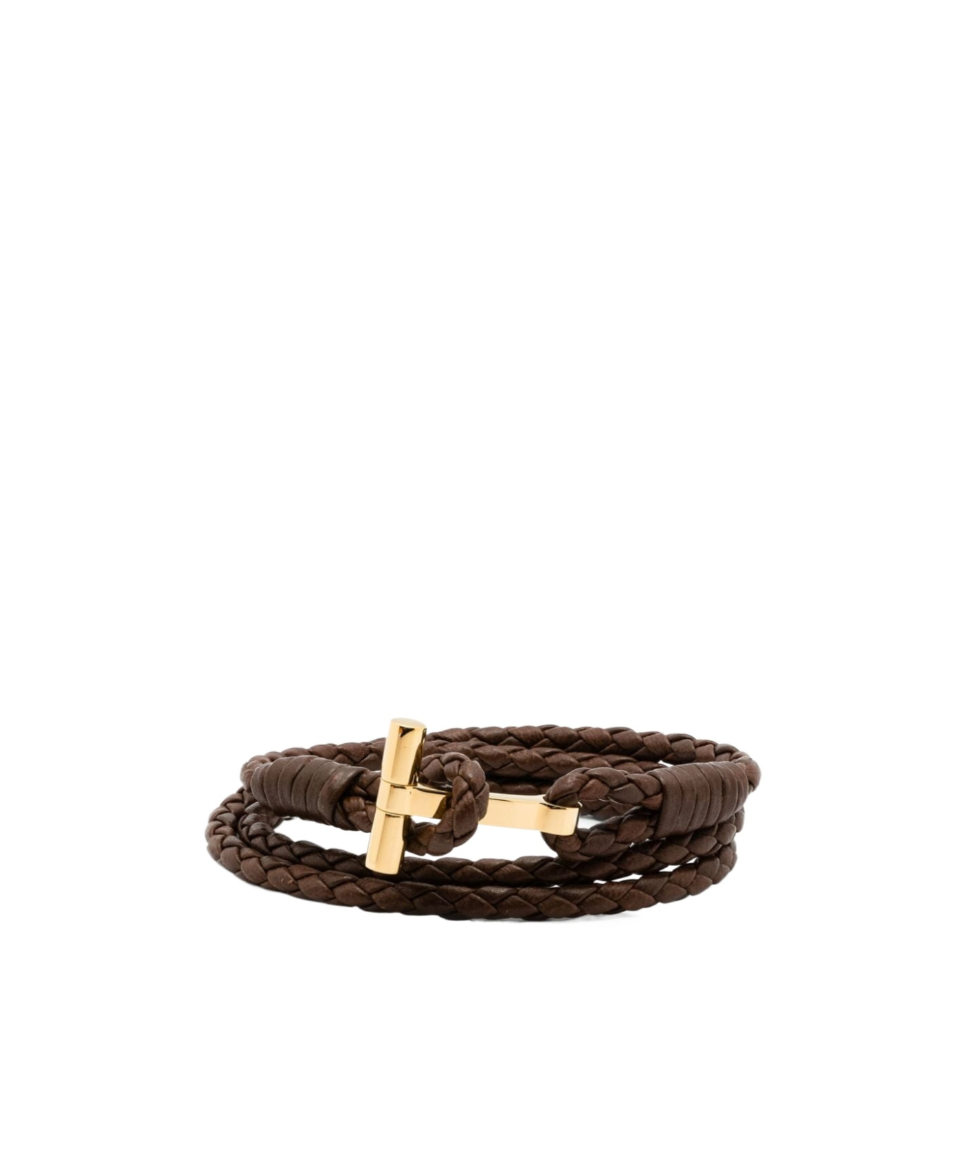 Tom Ford Braided-band Leather Bracelet In Brown