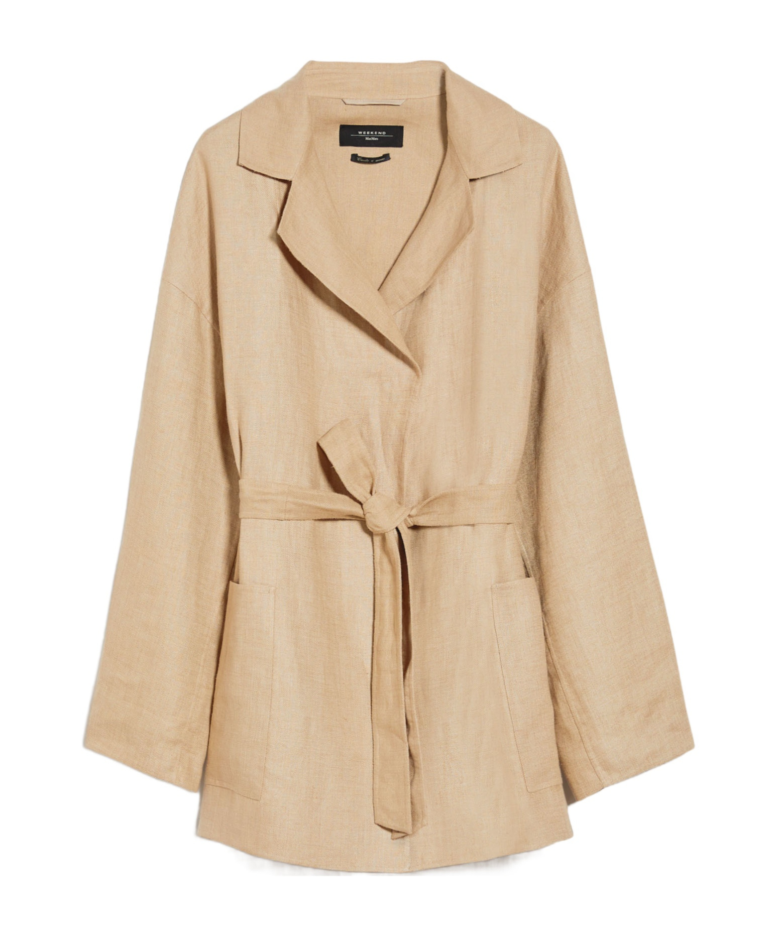 Shop Weekend Max Mara Belted Long-sleeved Jacket In Nude