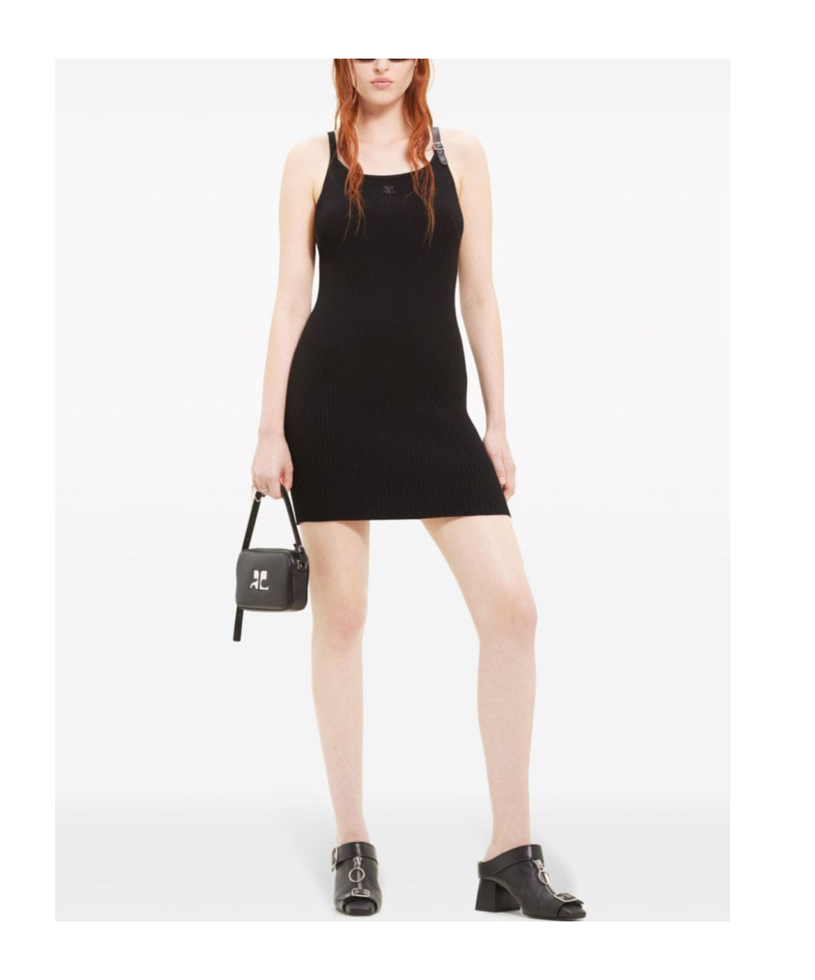 Courrèges Neckline Rib Knit Dress Women Black In Viscose In Black