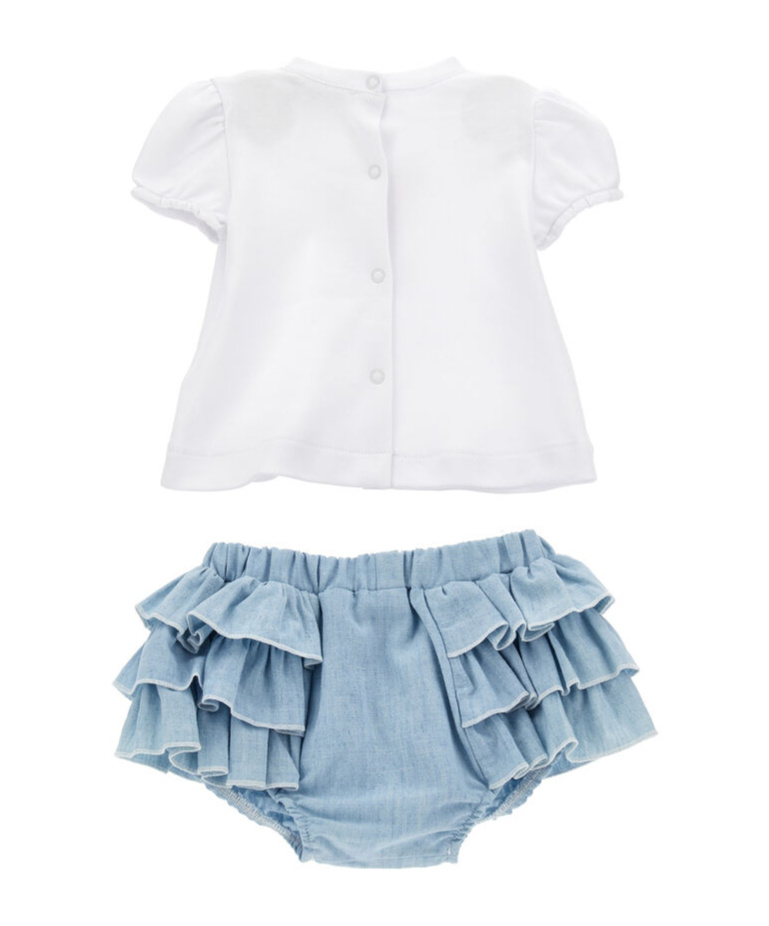 Monnalisa Teddy Bear-print Bloomers Set In White