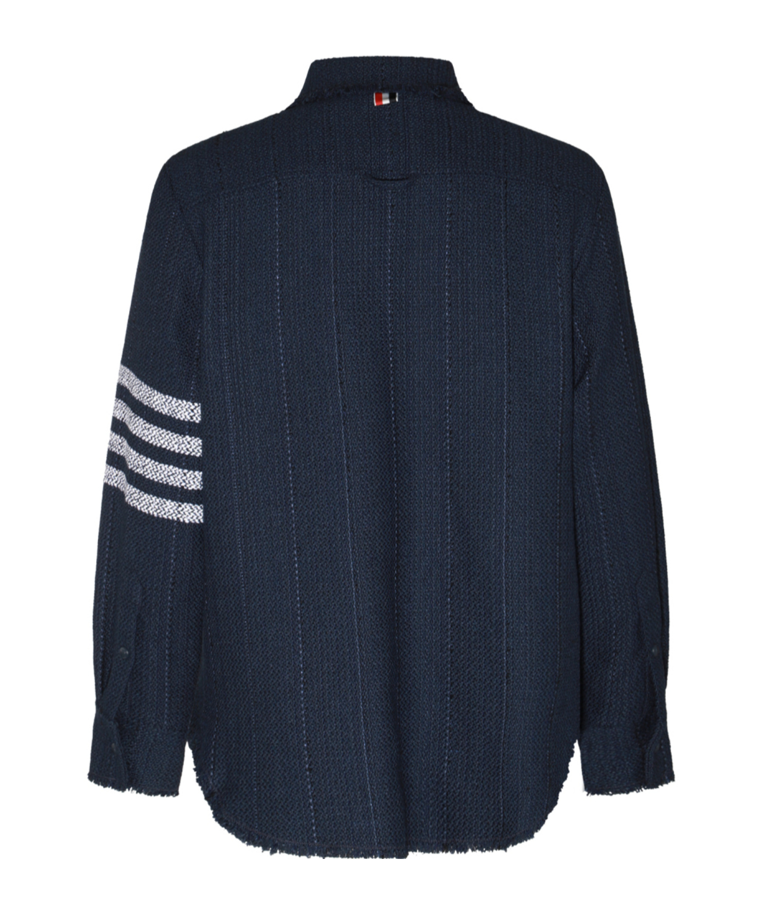 Thom Browne Navy Blue Shirt With Contrasting 4-bar Detail In Black