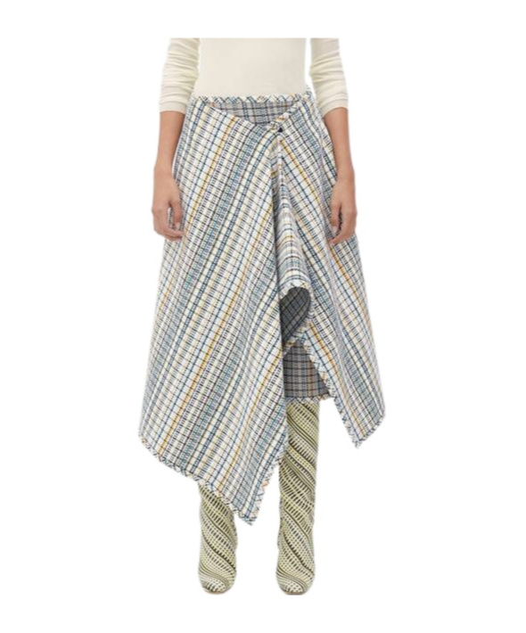 Bottega Veneta Checked Midi Wrap Skirt In Gray