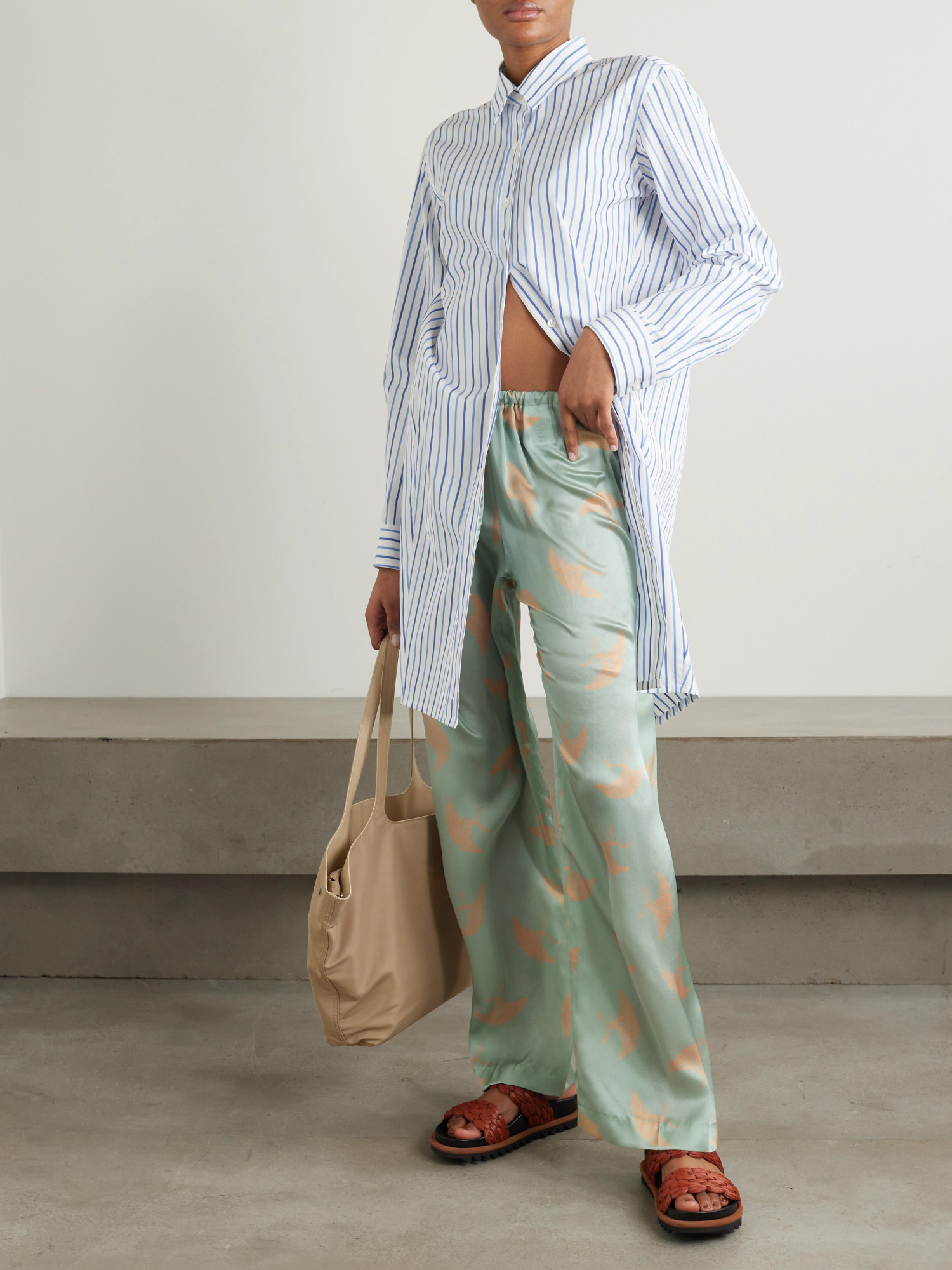 Dries Van Noten Graphic-print Silk Trousers In Gray