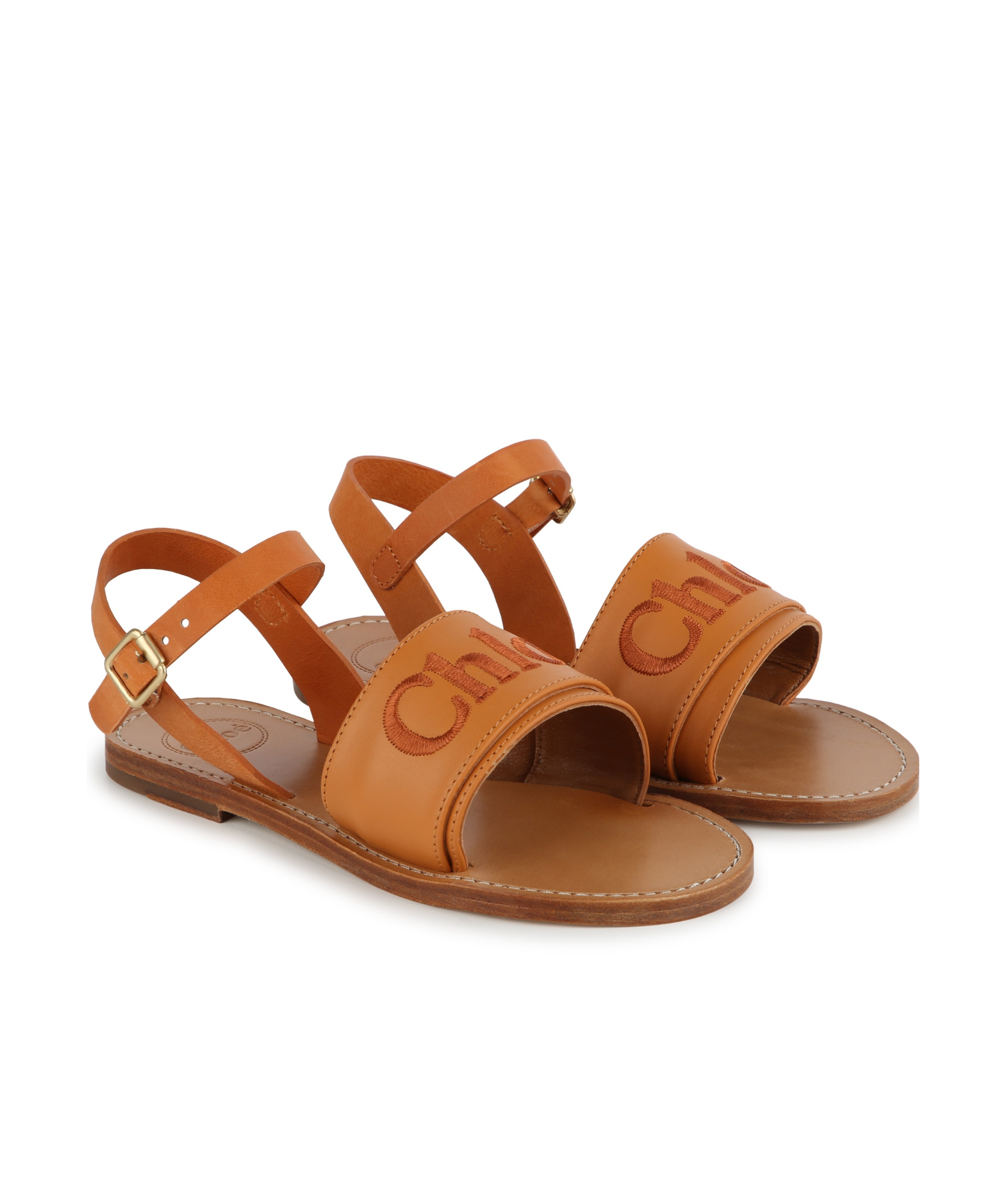 Chloé Girls Leather Logo Sandals In Brown