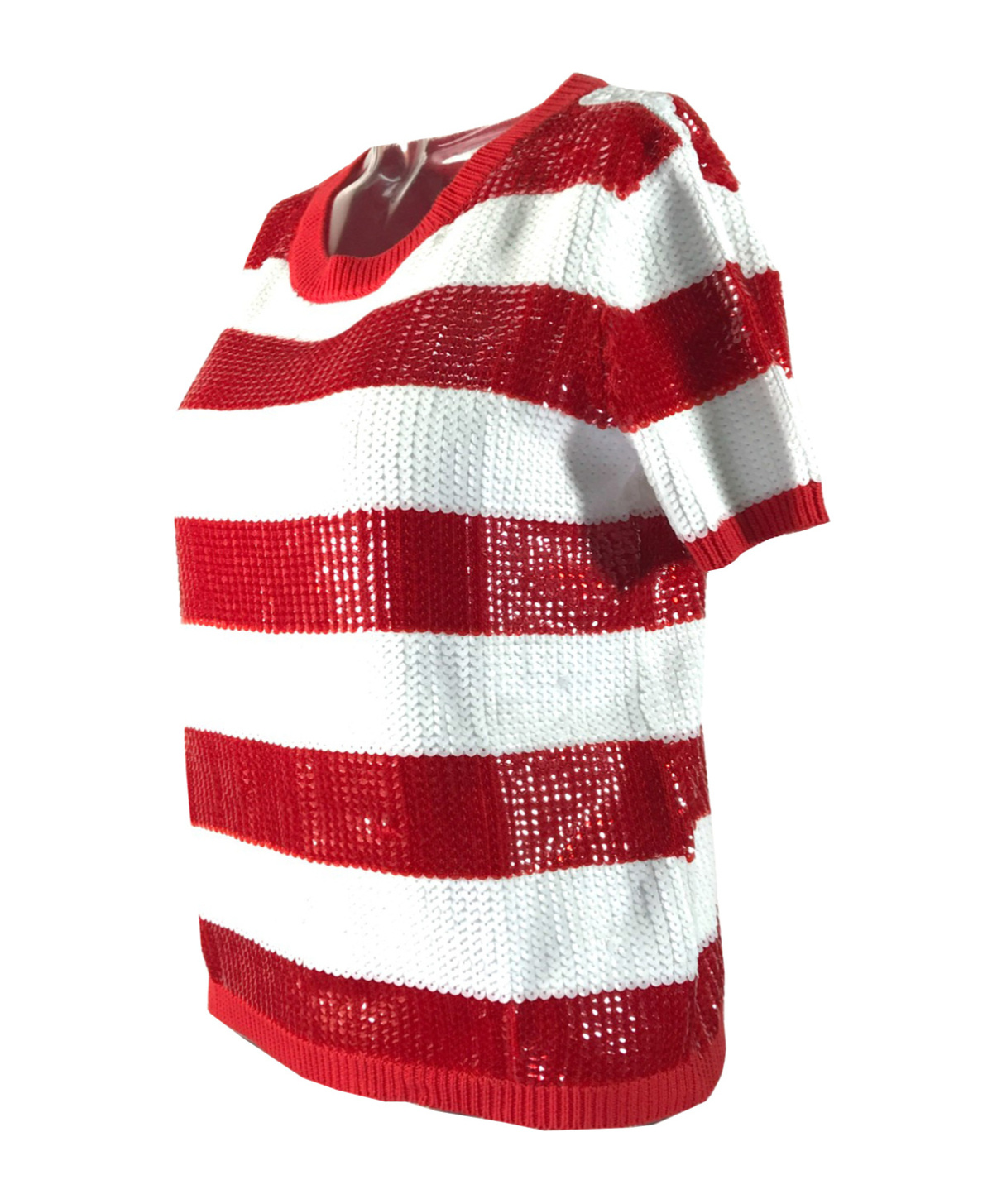 Shop Armani Jeans Striped Short-sleeved Sweater In Red