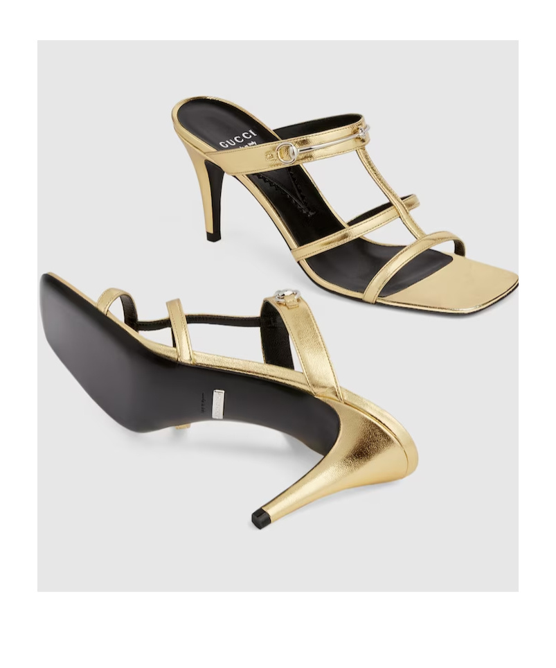 Gucci Horsebit Metallic Leather Caged Mules In Yellow