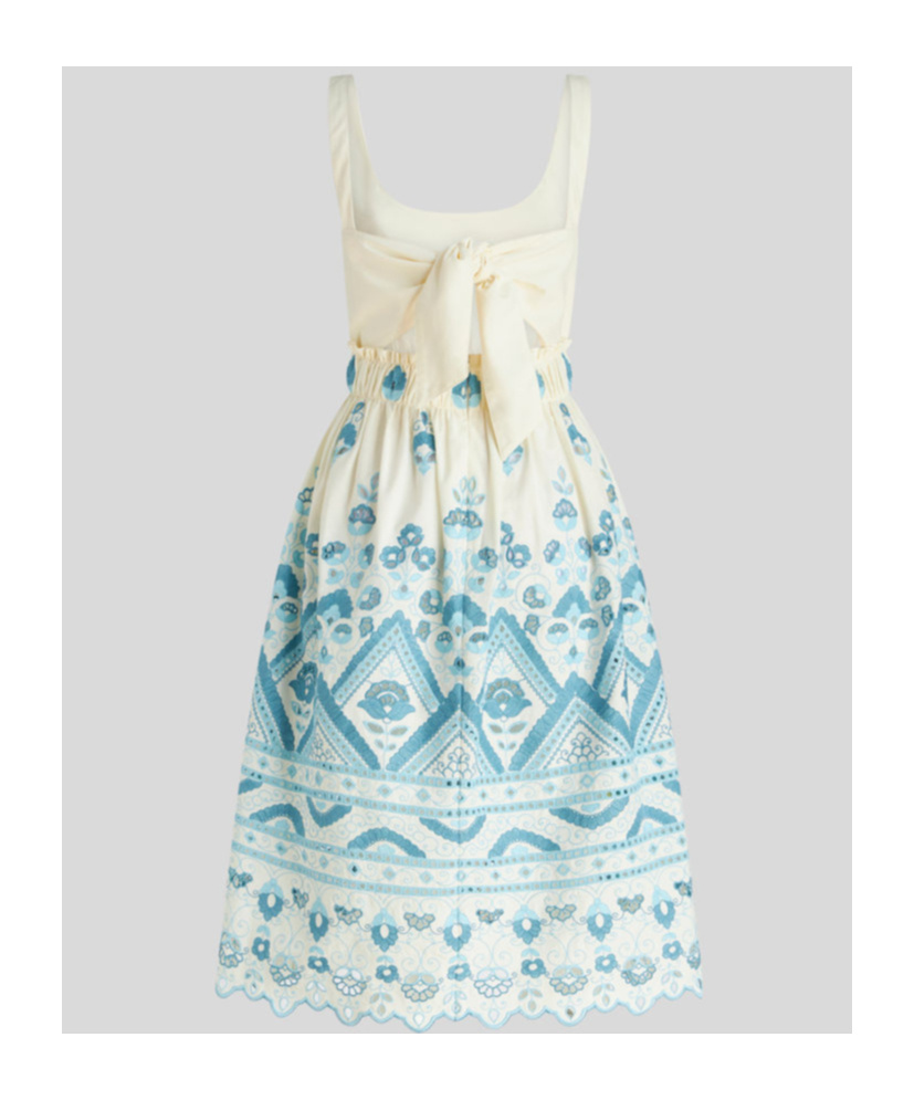 Etro Chic Blue And White Cotton Blend Dress With Front Tie And Cut-out Details In White