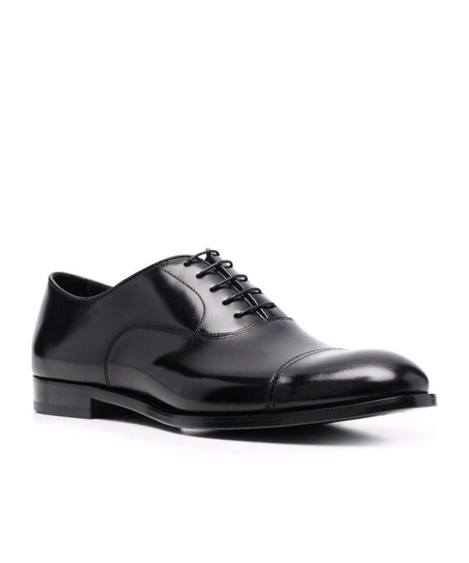 Doucal's High-shine Black Oxford Shoes With Lace-up Fastening In Black
