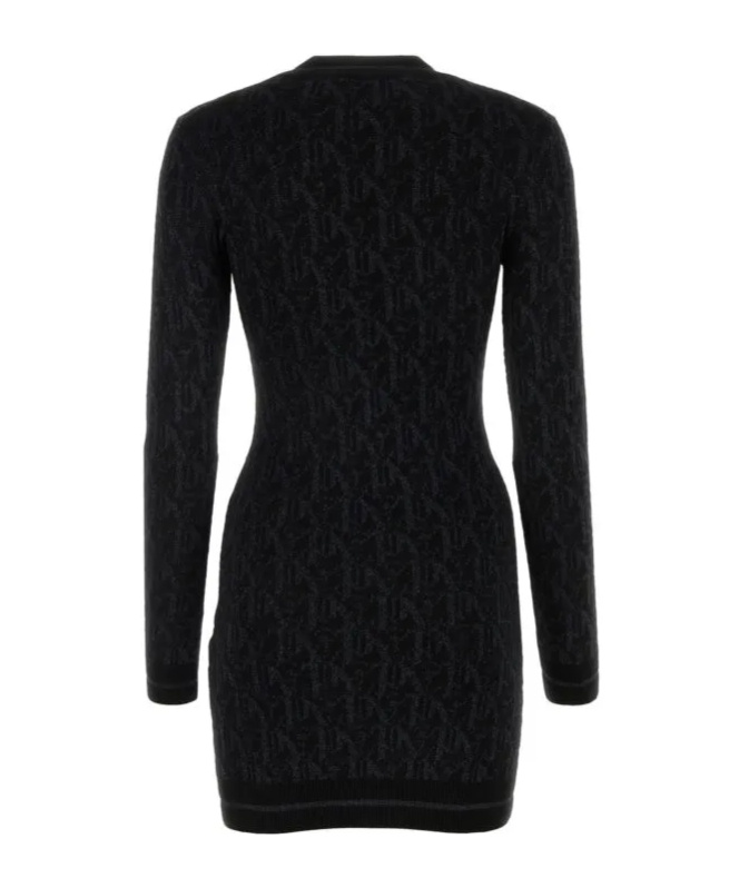 Palm Angels Monogram-jacquard Mini Dress In Black