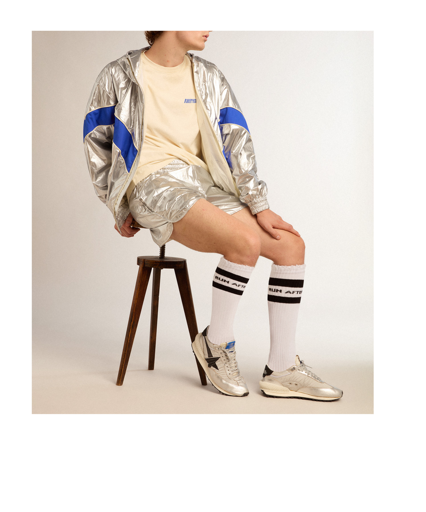 Golden Goose Marathon Nylon Sneakers With Silver Ripstop And Black Star Shoes In White