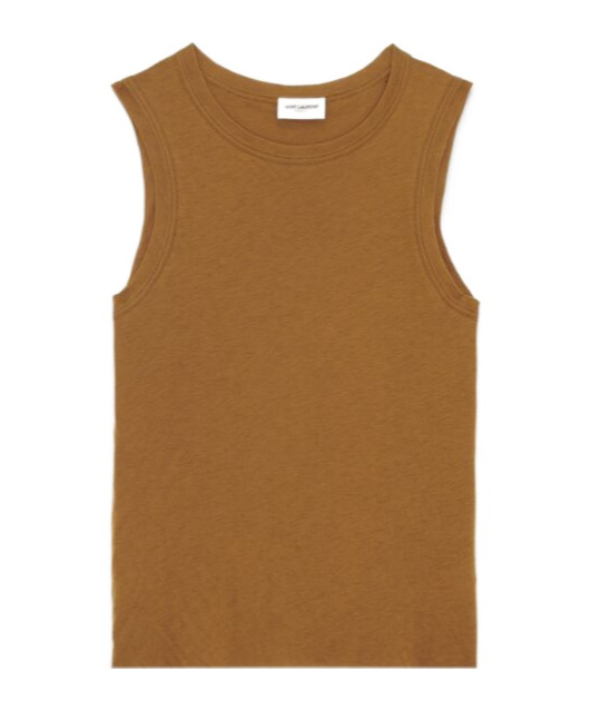 Saint Laurent Crew-neck Cotton Tank Top In Brown