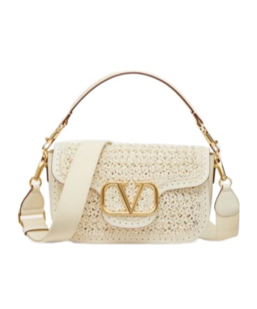Valentino All Time Crochet Leather Shoulder Bag In Nude