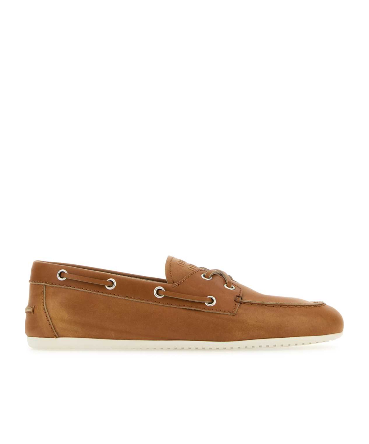 Miu Miu Contrasting Sole Refined Leather Slip-ons In Brown