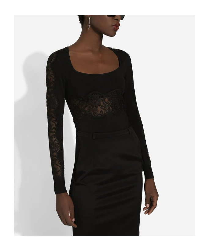 Dolce & Gabbana Viscose Sweater With Lace Inserts In Black