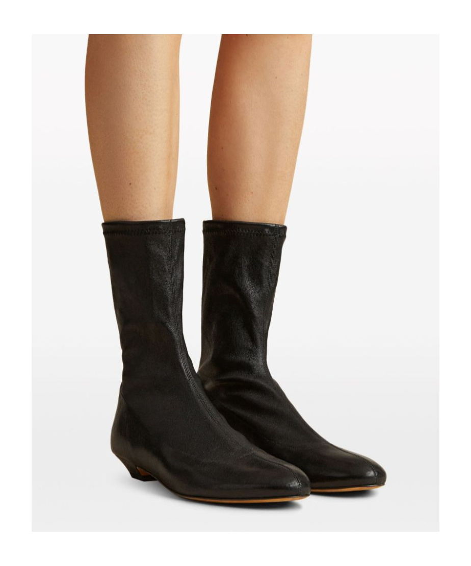 Khaite Apollo Leather Flat Ankle Boots In Black