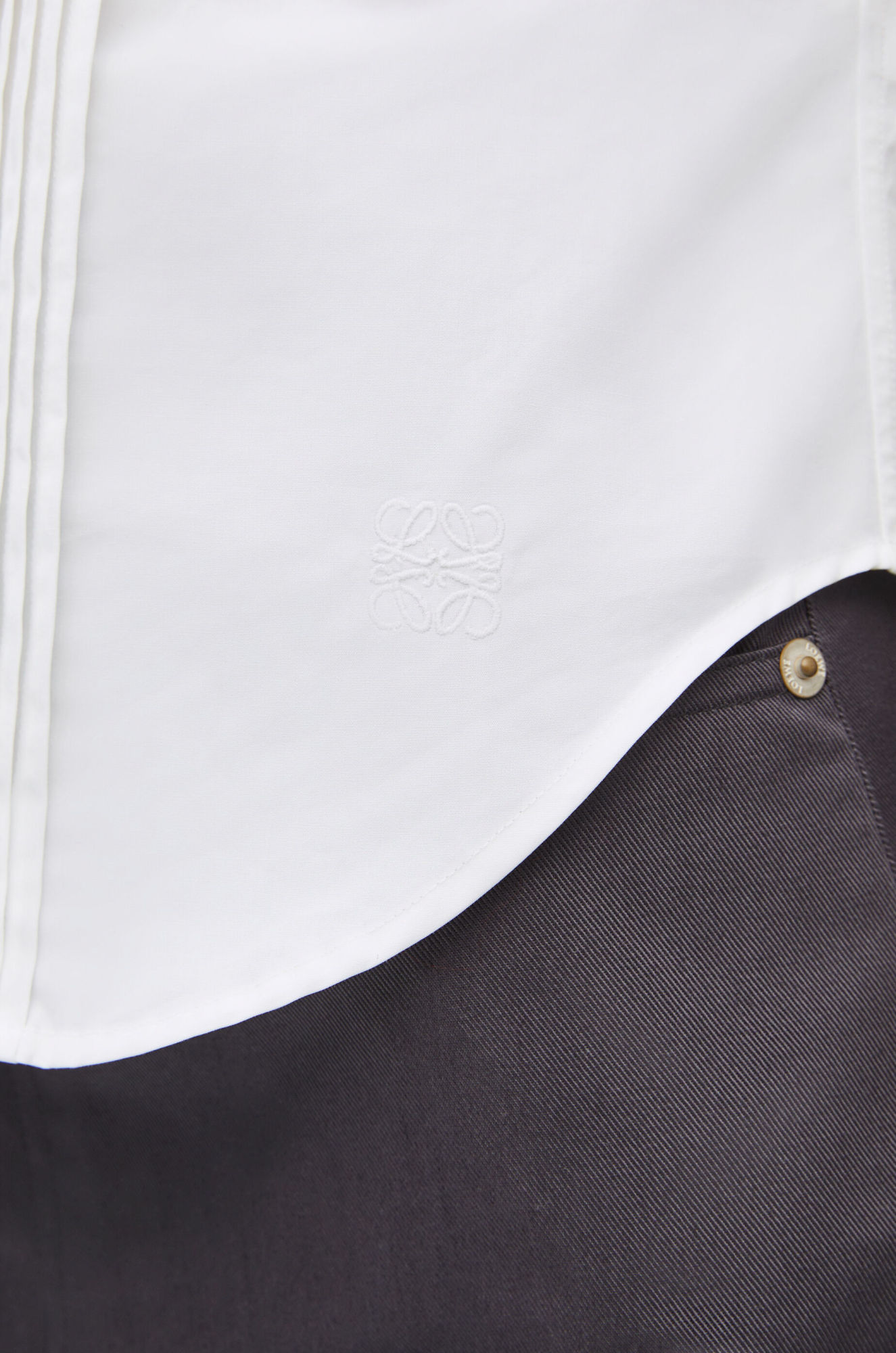 Loewe Pleated Bib-front Wingtip Collared Striped Shirt In White