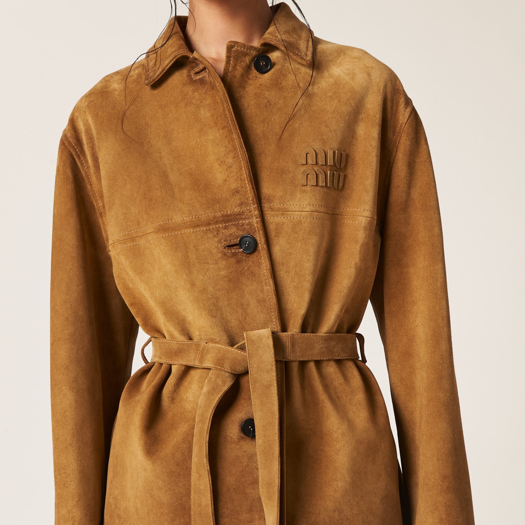 Miu Miu Leather Jacket In Brown