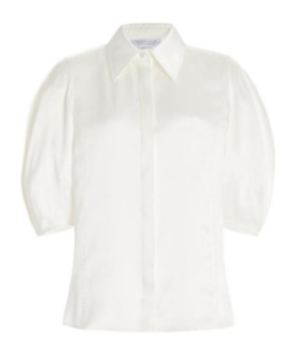 Gabriela Hearst Hadley Blanket-stitch Collared Blouson-sleeve Wool-cashmere Top In White