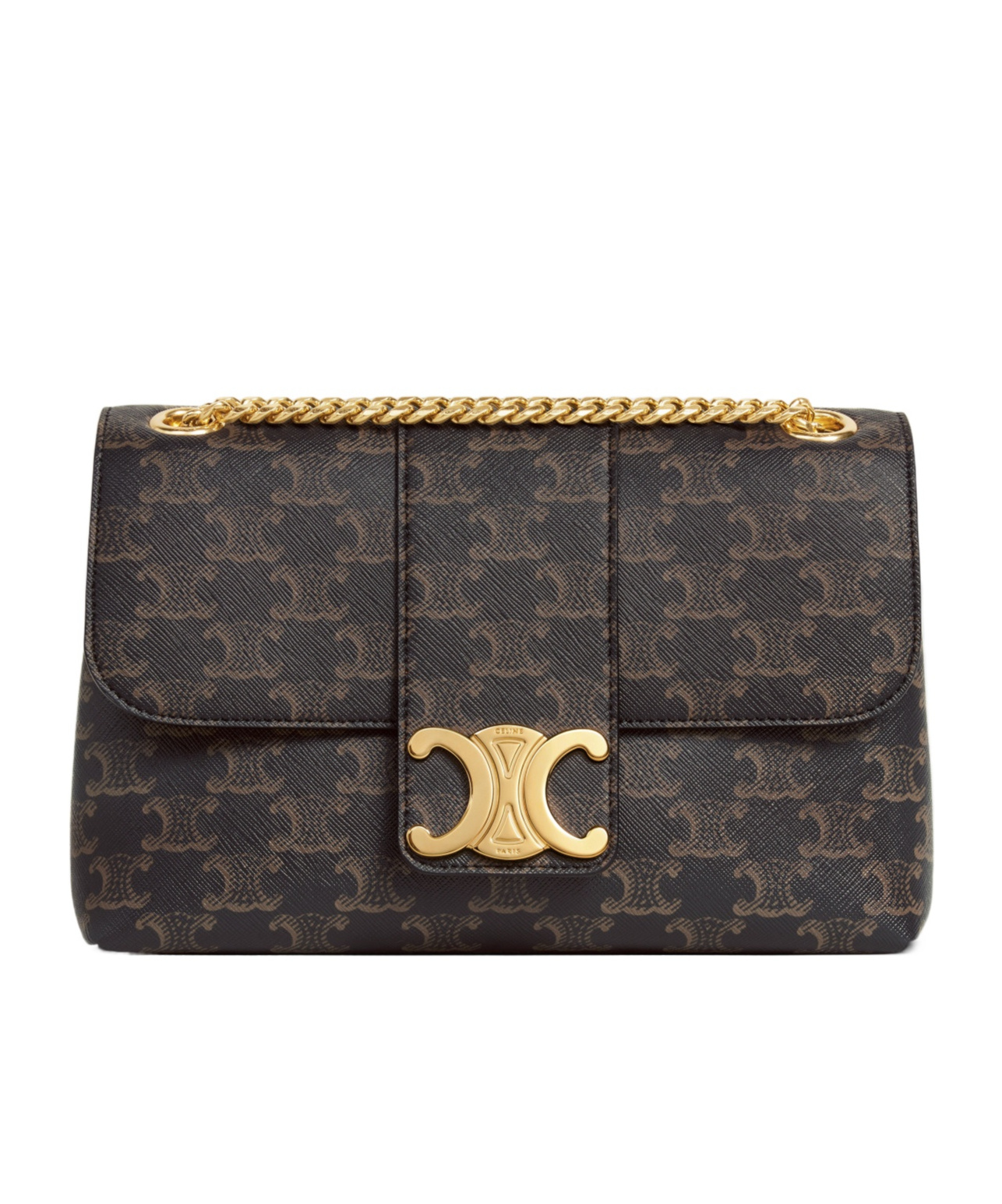 Celine Medium Tilly Bag In Triomphe Canvas And Calfskin In Black