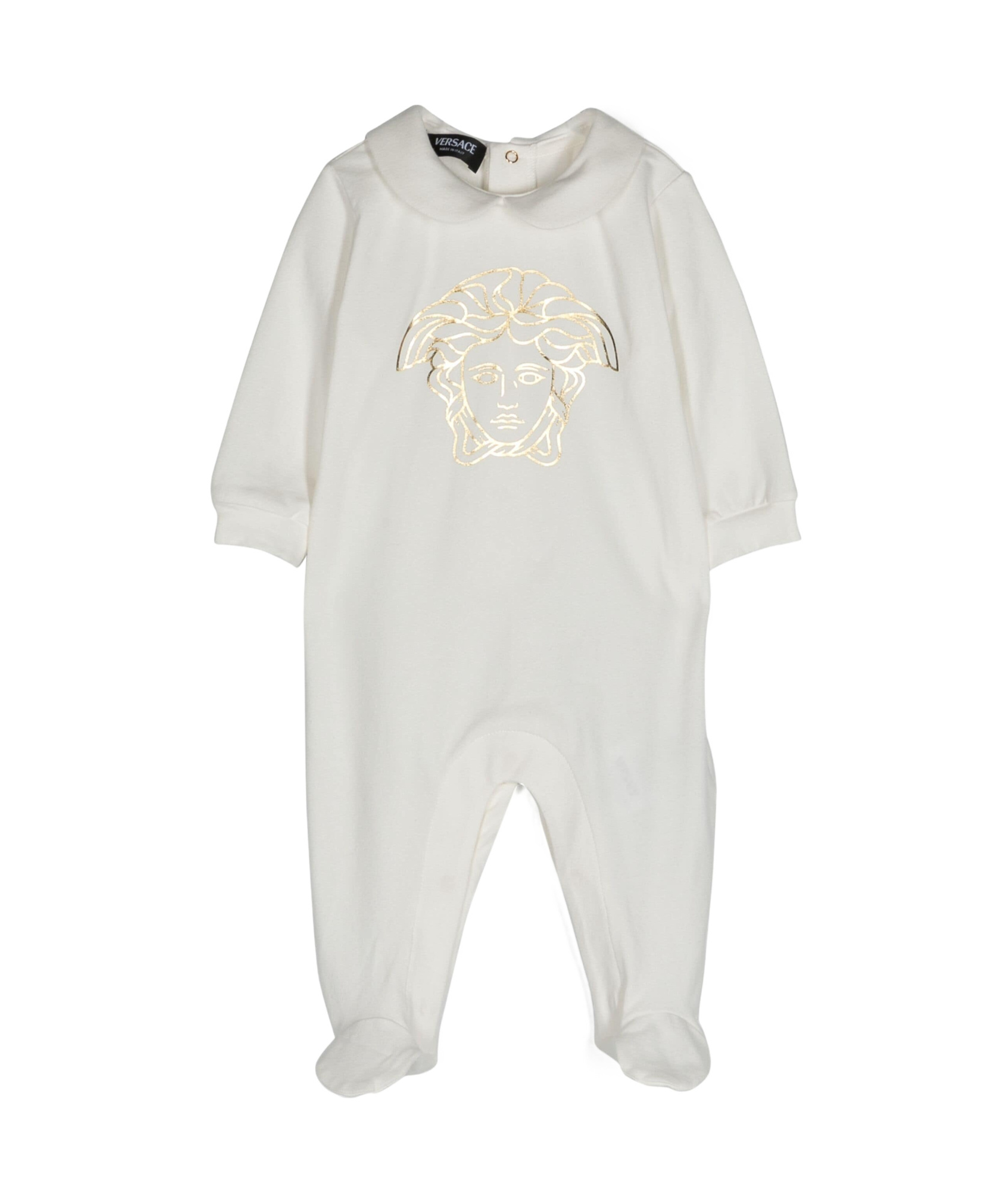 Versace Long-sleeved Logo Jumpsuit In White